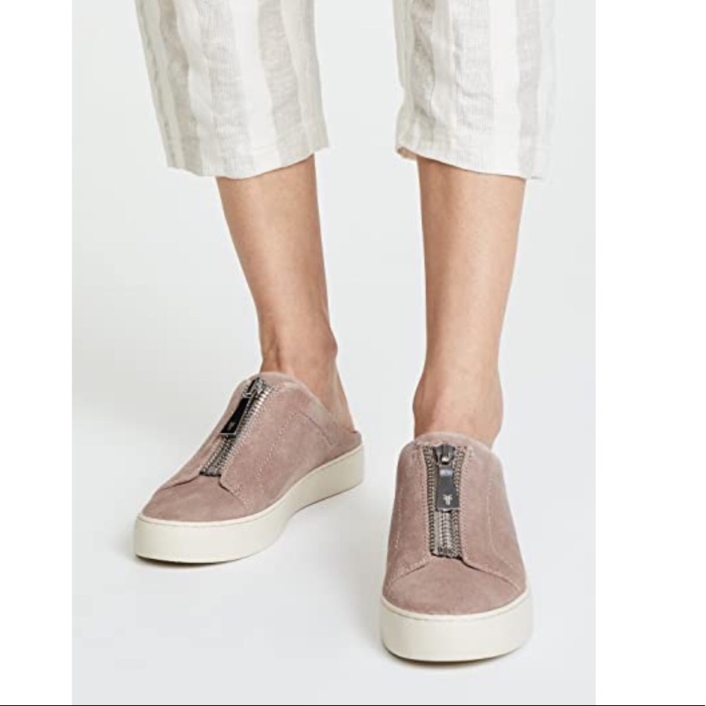 Frye Women's Lena Zip Mule Sneaker suede pink no tags NEW - Picture 2 of 7